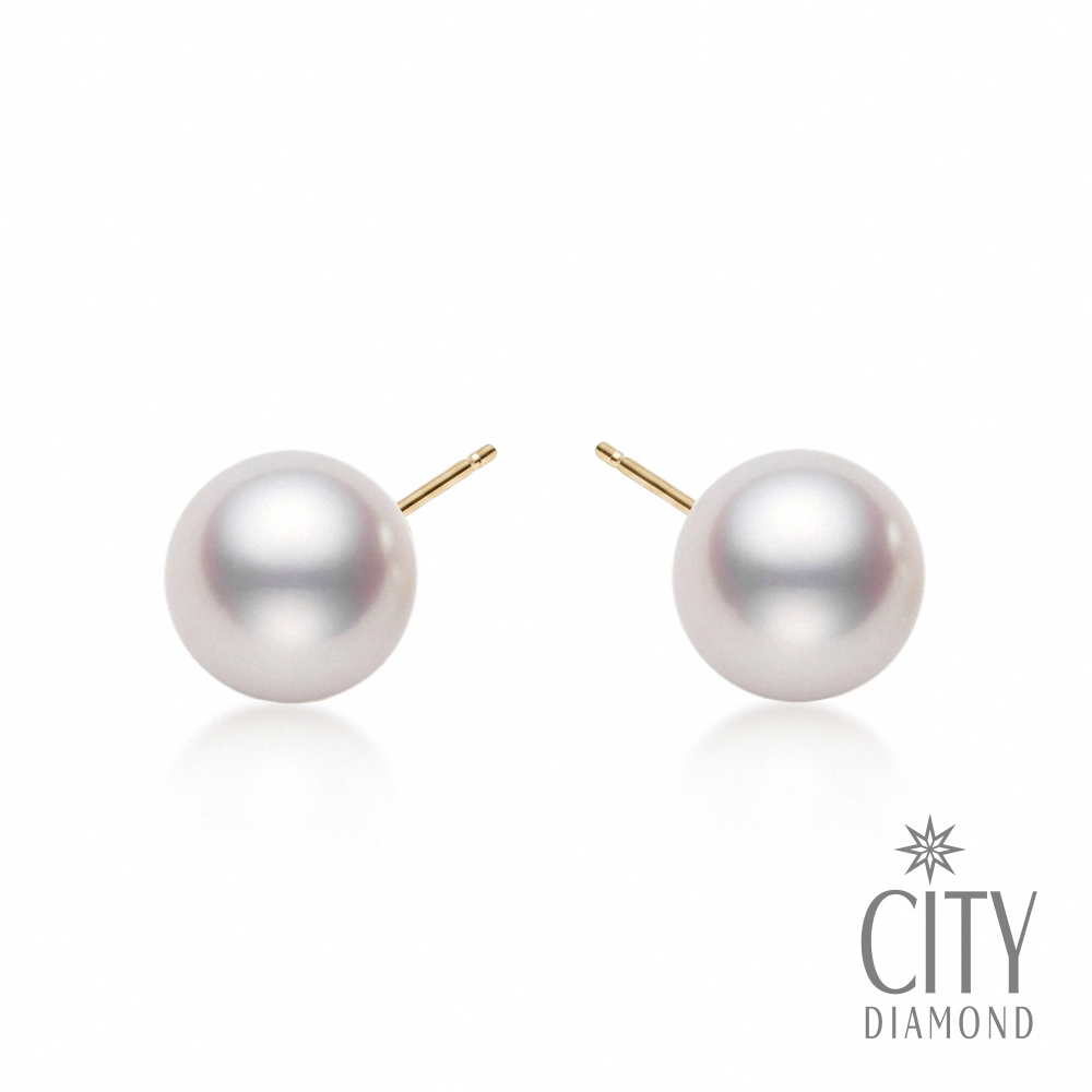 【City Diamond 引雅】18K 日本AKOYA珍珠 9mm 黃K金 耳環 (東京Yuki系列)