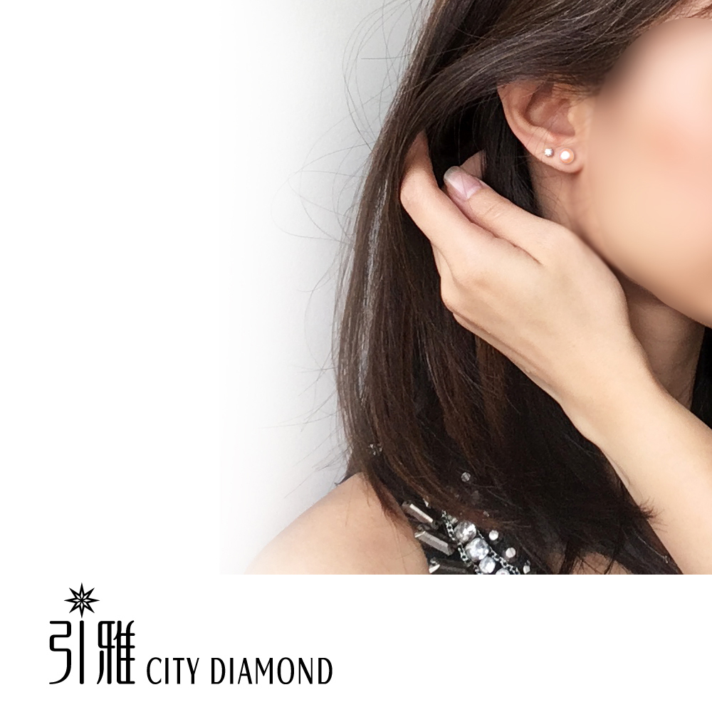 【City Diamond 引雅】天然粉橘珍珠 手鍊 耳環 套組(珠潤月詠系列)