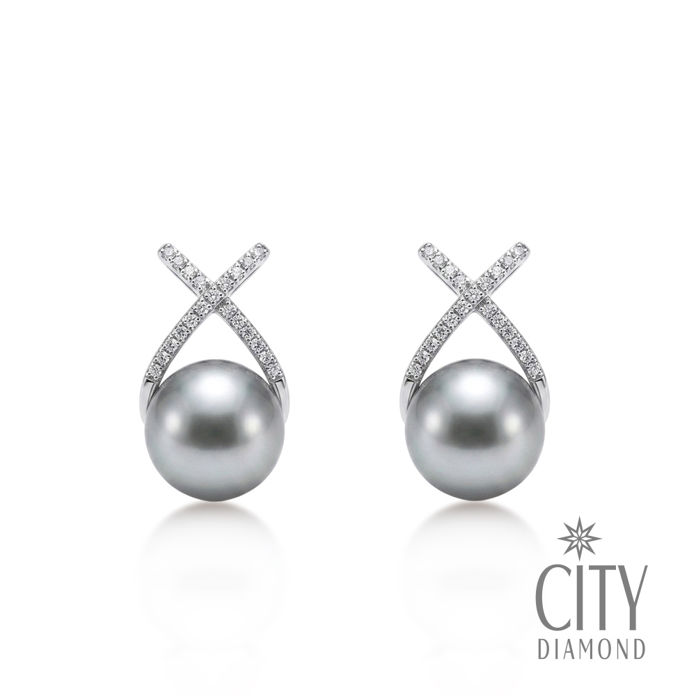 【City Diamond 引雅】網路獨家 日本AKOYA珍珠 8mm 純銀 水鑽 耳環(東京Yuki系列)
