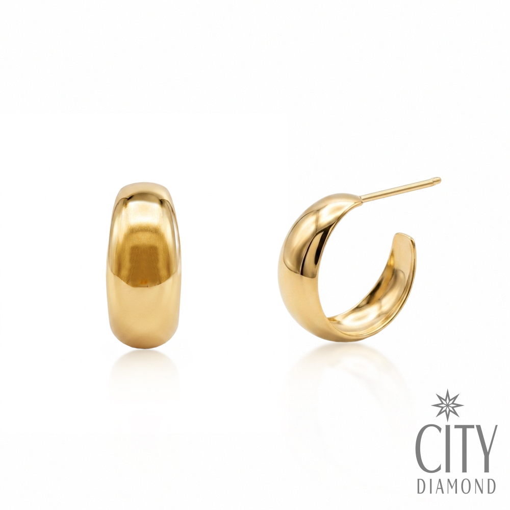 【City Diamond 引雅】網路獨家 18K 日本 刻面 黃K金 斗圈 寬版 耳環 (東京Yuki系列)