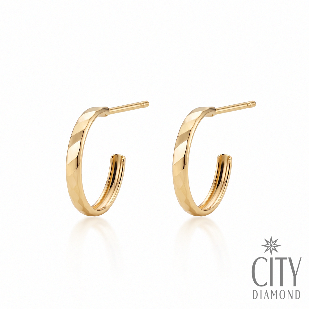 【City Diamond 引雅】網路獨家 18K 日本 刻面 黃K金 斗圈 耳環 (東京Yuki系列)