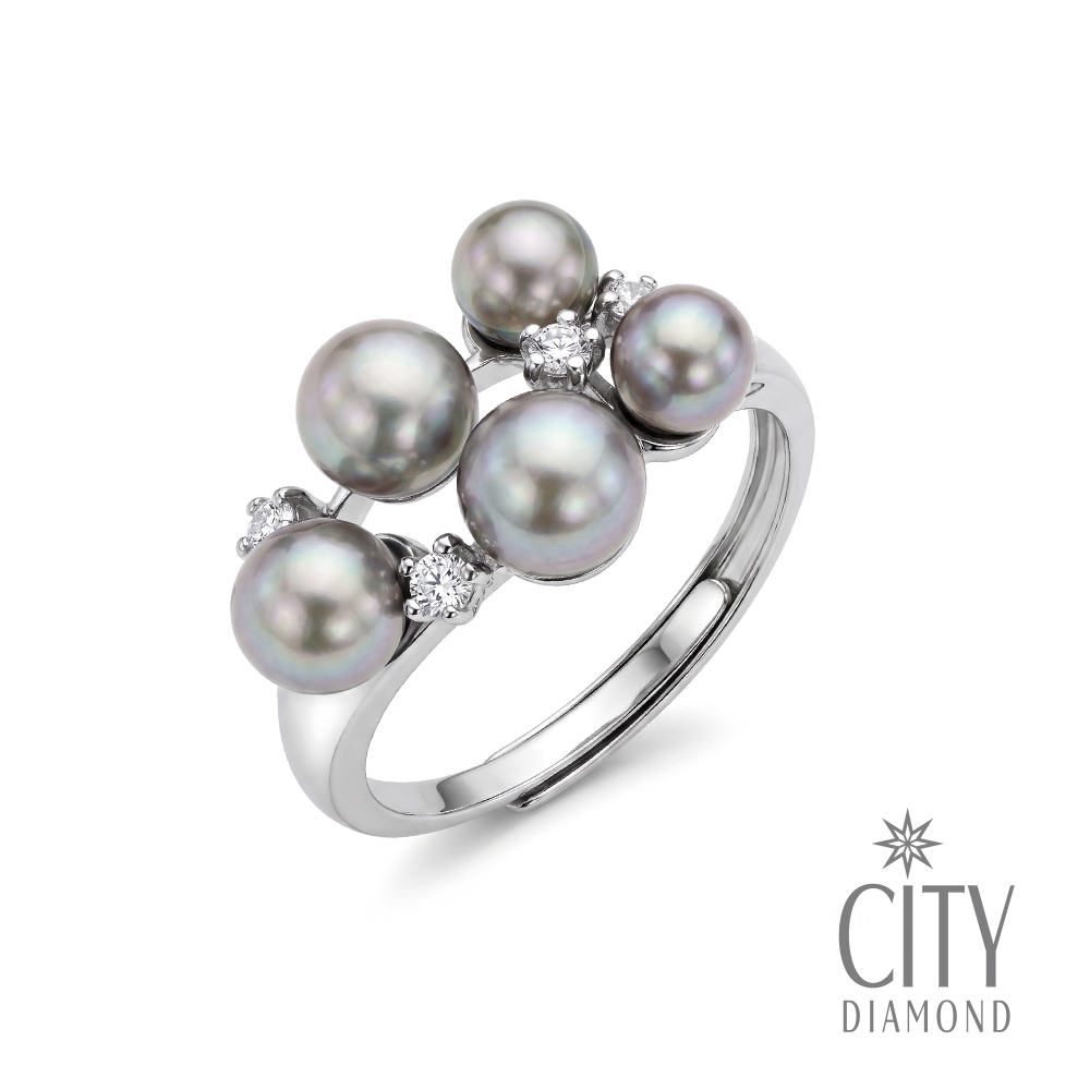【City Diamond 引雅】網路獨家 日本 AKOYA珍珠 真多麻色 4-5mm 純銀 可調式 戒指 (東京Yuki系列)