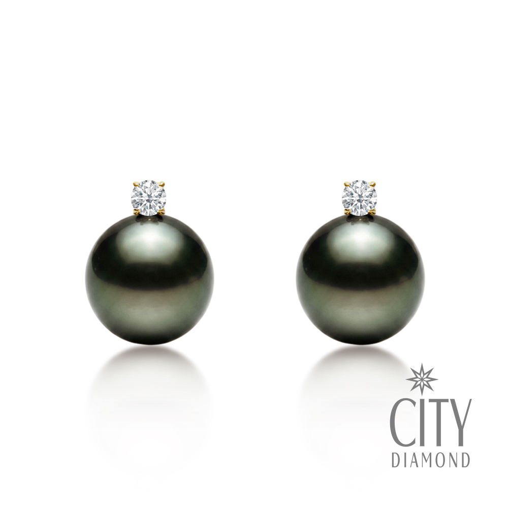 【City Diamond 引雅】網路獨家 日本南洋珍珠 黑珠 12mm 純銀 水鑽 造型 耳環(東京Yuki系列)