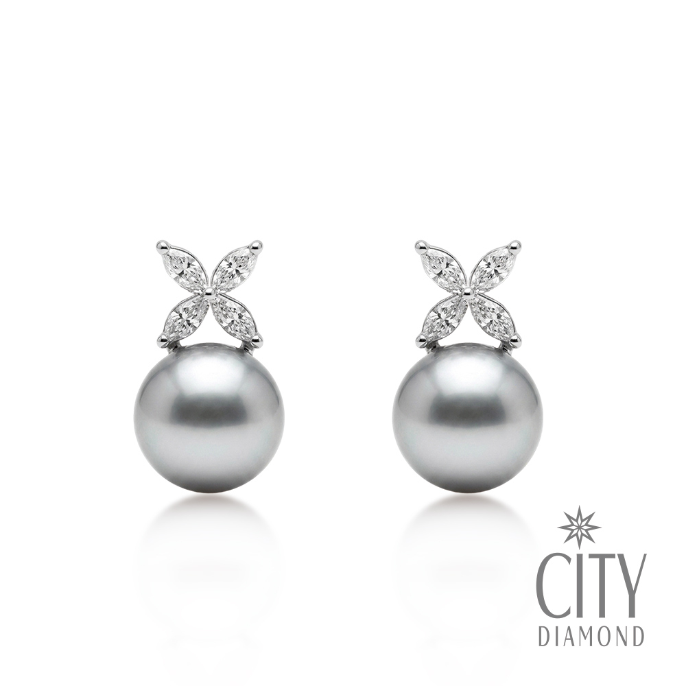 【City Diamond 引雅】網路獨家 日本 AKOYA珍珠 8mm 純銀 花型 水鑽 耳環 (東京Yuki系列)