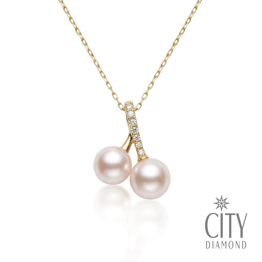 【City Diamond 引雅】18K 日本 AKOYA珍珠 5.5mm 天然鑽石 黃K金 項鍊 (東京Yuki系列)