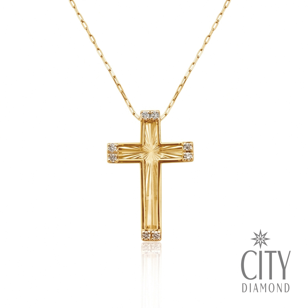 【City Diamond 引雅】18K 日本 天然鑽石 3分 黃K金 十字架 刻面 項鍊 (東京Yuki系列)