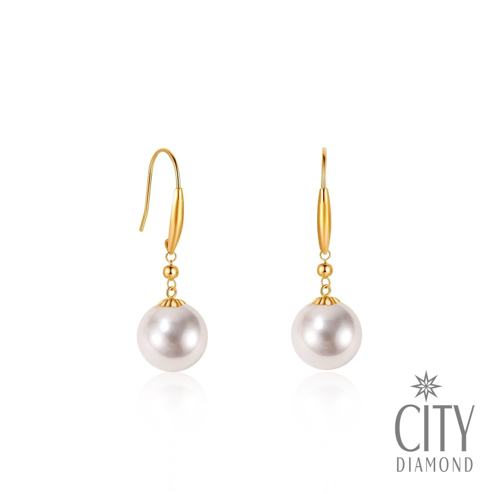 【City Diamond 引雅】網路獨家 18K 日本  AKOYA珍珠 7mm 黃K金 垂掛 耳環(珠潤月詠系列)