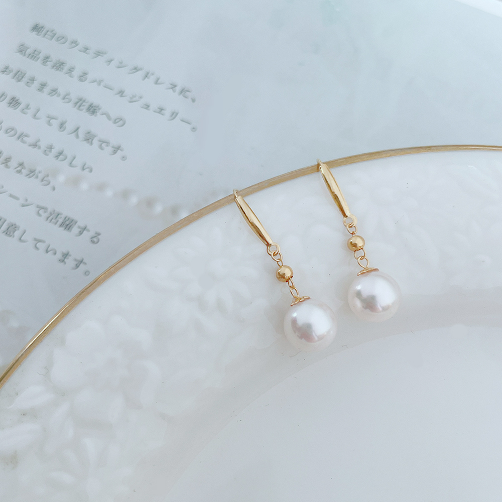【City Diamond 引雅】網路獨家 18K 日本  AKOYA珍珠 7mm 黃K金 垂掛 耳環(珠潤月詠系列)