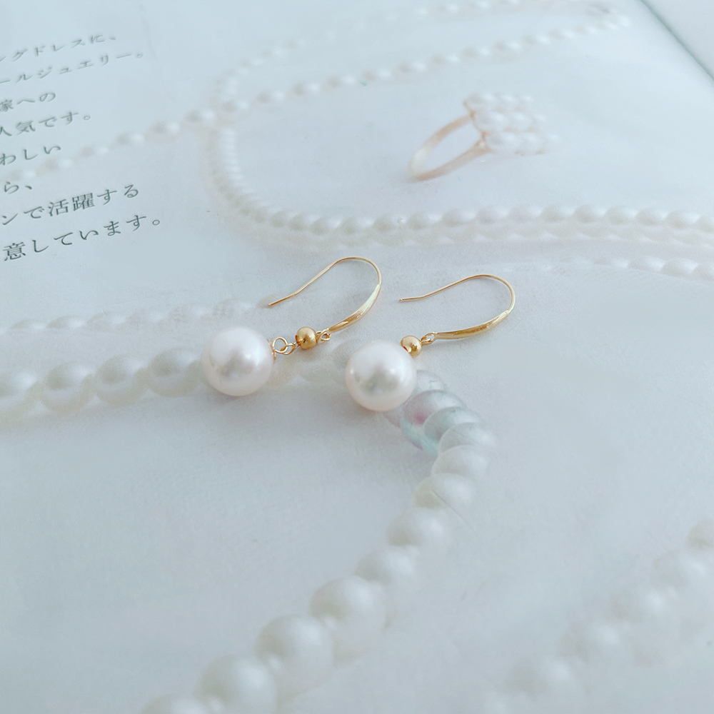 【City Diamond 引雅】網路獨家 18K 日本  AKOYA珍珠 7mm 黃K金 垂掛 耳環(珠潤月詠系列)