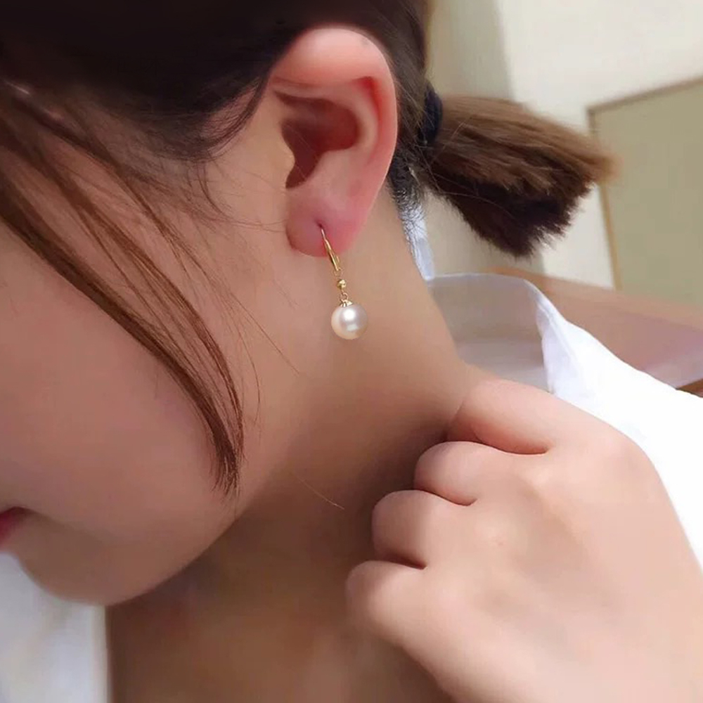 【City Diamond 引雅】網路獨家 18K 日本  AKOYA珍珠 7mm 黃K金 垂掛 耳環(珠潤月詠系列)