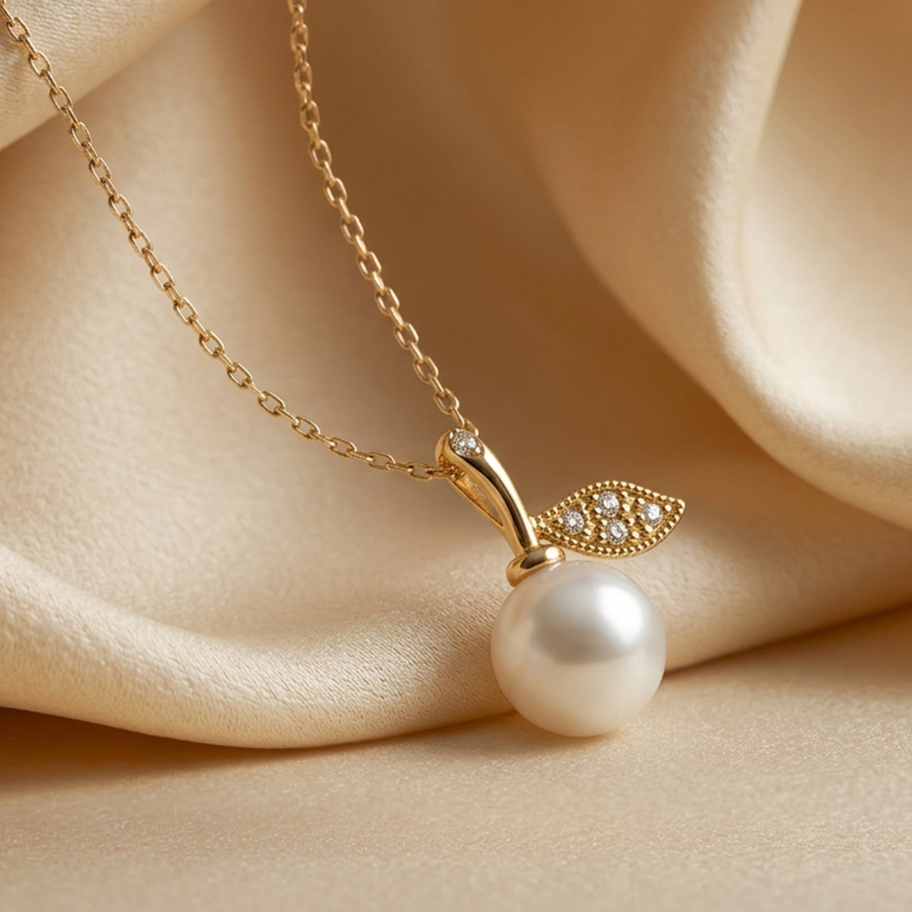 【City Diamond 引雅】『蜜果』18K 日本AKOYA珍珠 7.5mm 天然鑽石 黃K金 項鍊 (東京Yuki系列)