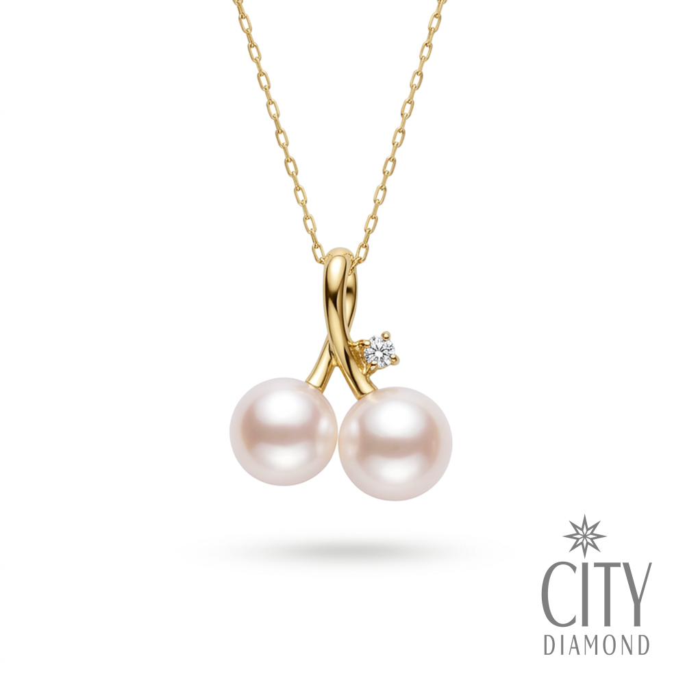 【City Diamond 引雅】『韶光』18K 日本AKOYA珍珠 5.5-6mm 天然鑽石 黃K金 項鍊 (東京Yuki系列)