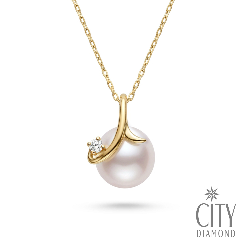 【City Diamond 引雅】『萌芽』18K 日本AKOYA珍珠 7.5mm 天然鑽石 黃K金 項鍊 (東京Yuki系列)