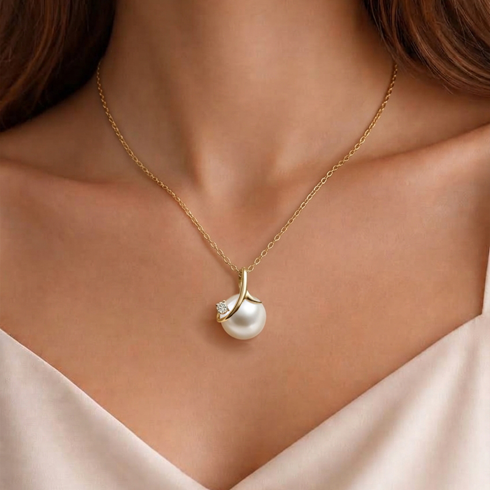 【City Diamond 引雅】『萌芽』18K 日本AKOYA珍珠 7.5mm 天然鑽石 黃K金 項鍊 (東京Yuki系列)