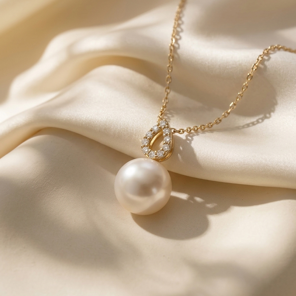 【City Diamond 引雅】『太陽雨』18K 日本AKOYA珍珠 7.5mm 天然鑽石 黃K金 項鍊 (東京Yuki系列)
