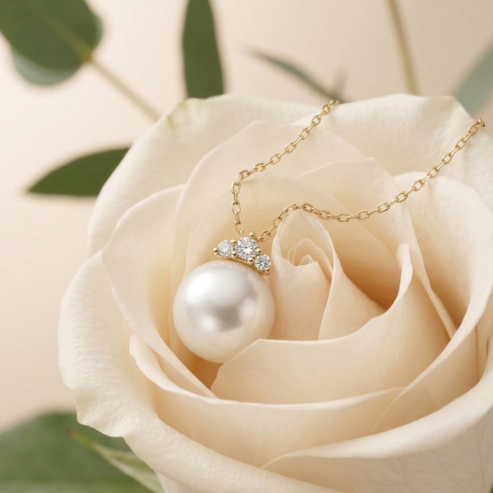 【City Diamond 引雅】『小禮帽』18K 日本AKOYA珍珠 7.5mm 天然鑽石 黃K金 項鍊 (東京Yuki系列)