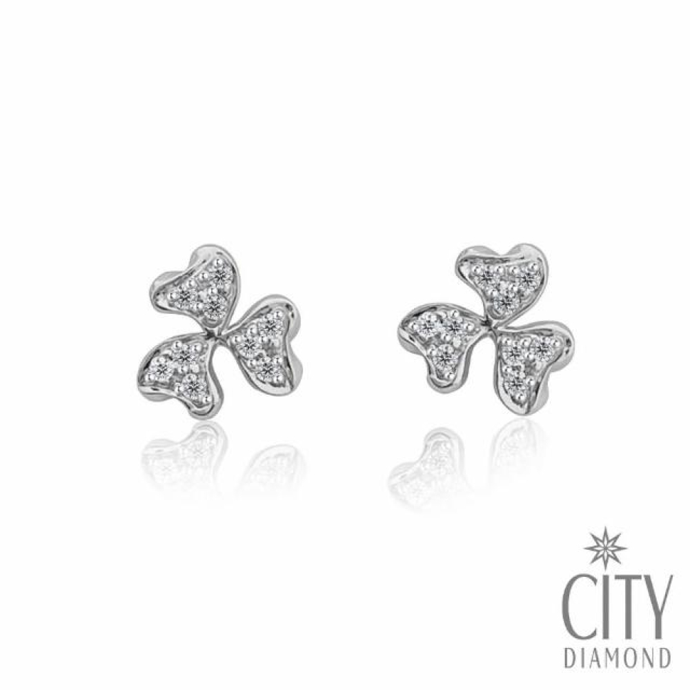 【City Diamond 引雅】『藏花』晶鑽白K金花朵造型貼耳耳環(浮光留影系列)