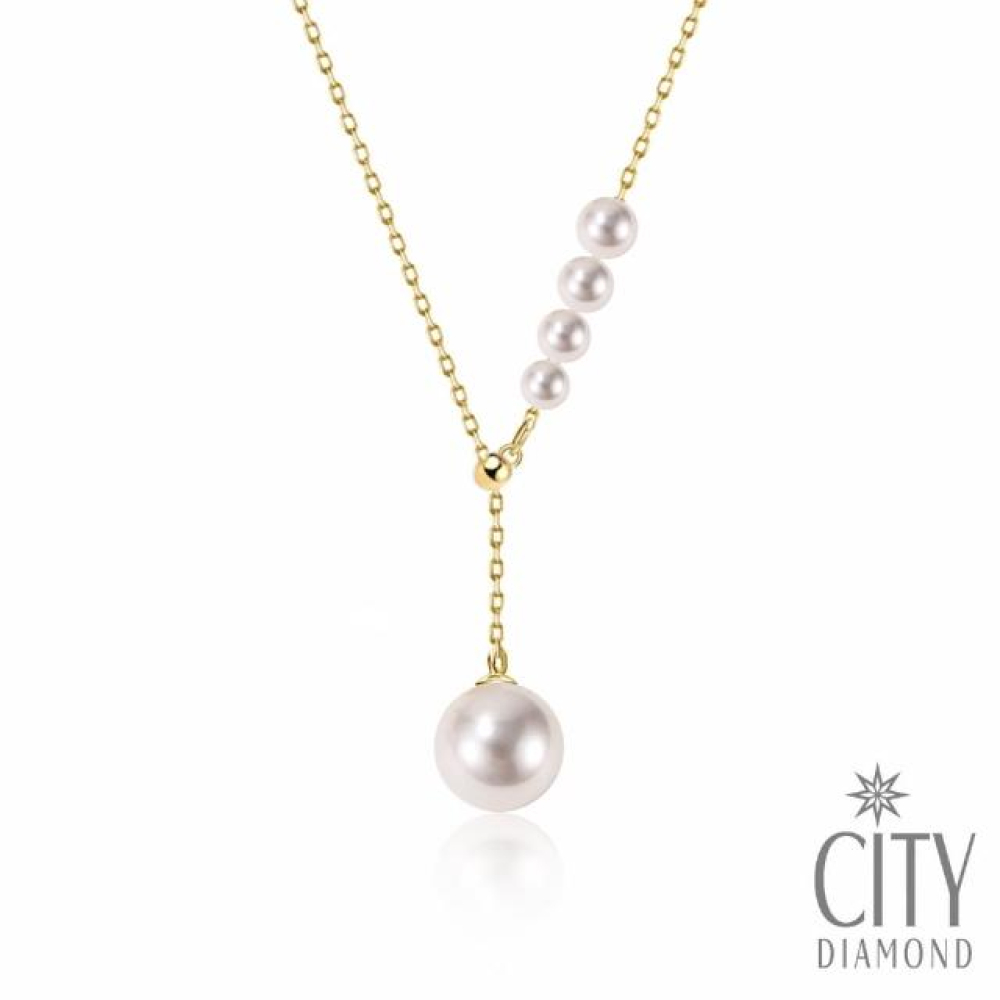 【City Diamond 引雅】『人魚的眼淚』18K日本AKOYA珍珠7.5mm黃K金18吋伸縮項鍊(東京Yuki系列)