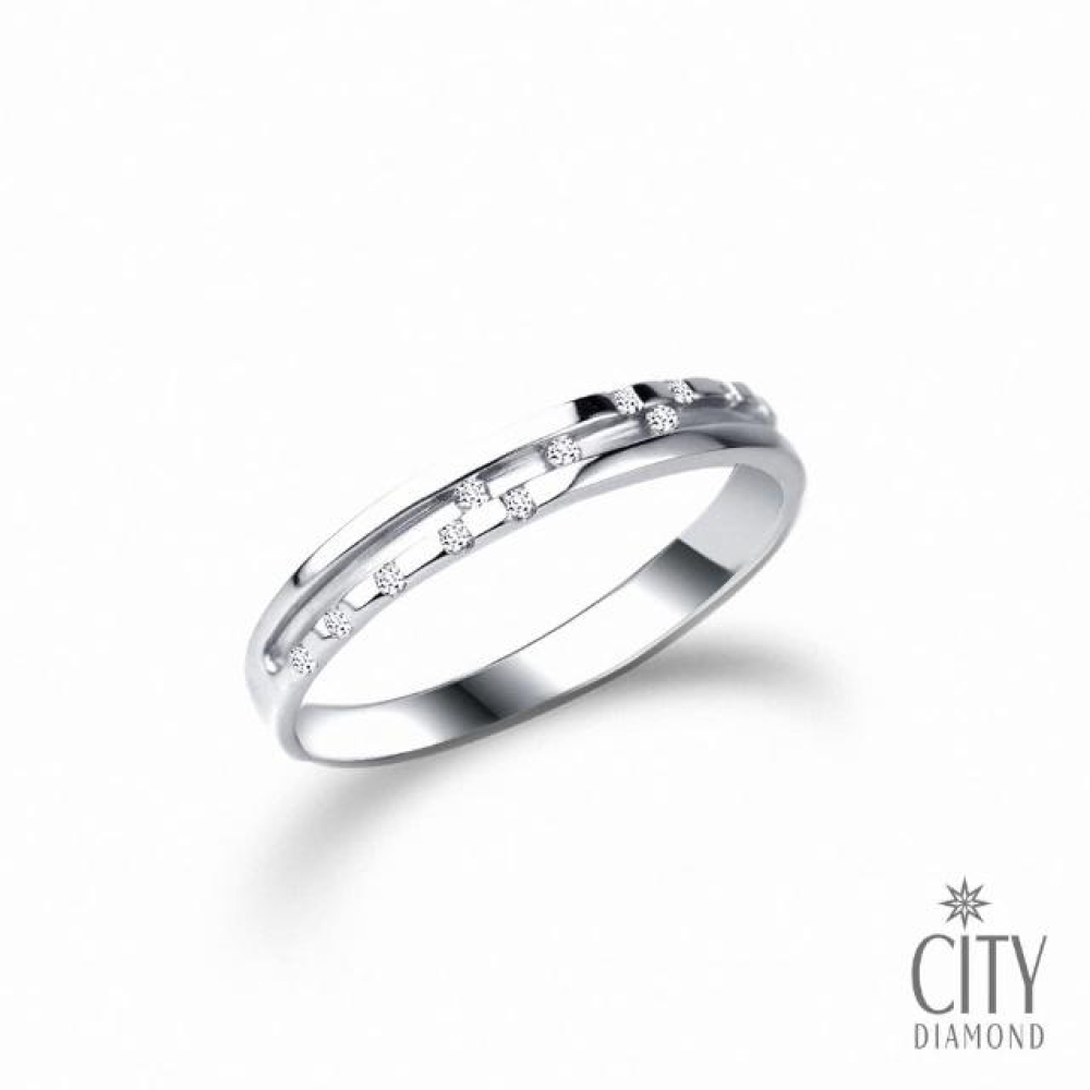 【City Diamond 引雅】『心繫銀河』天然鑽石白K金排鑽戒指 男戒(永恆守護系列)