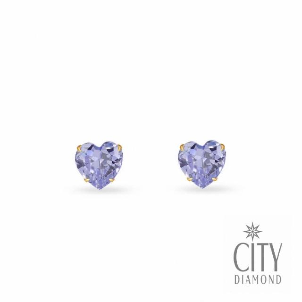 【City Diamond 引雅】18K日本薰衣草紫晶鑽黃K金愛心造型耳環(東京Yuki系列)