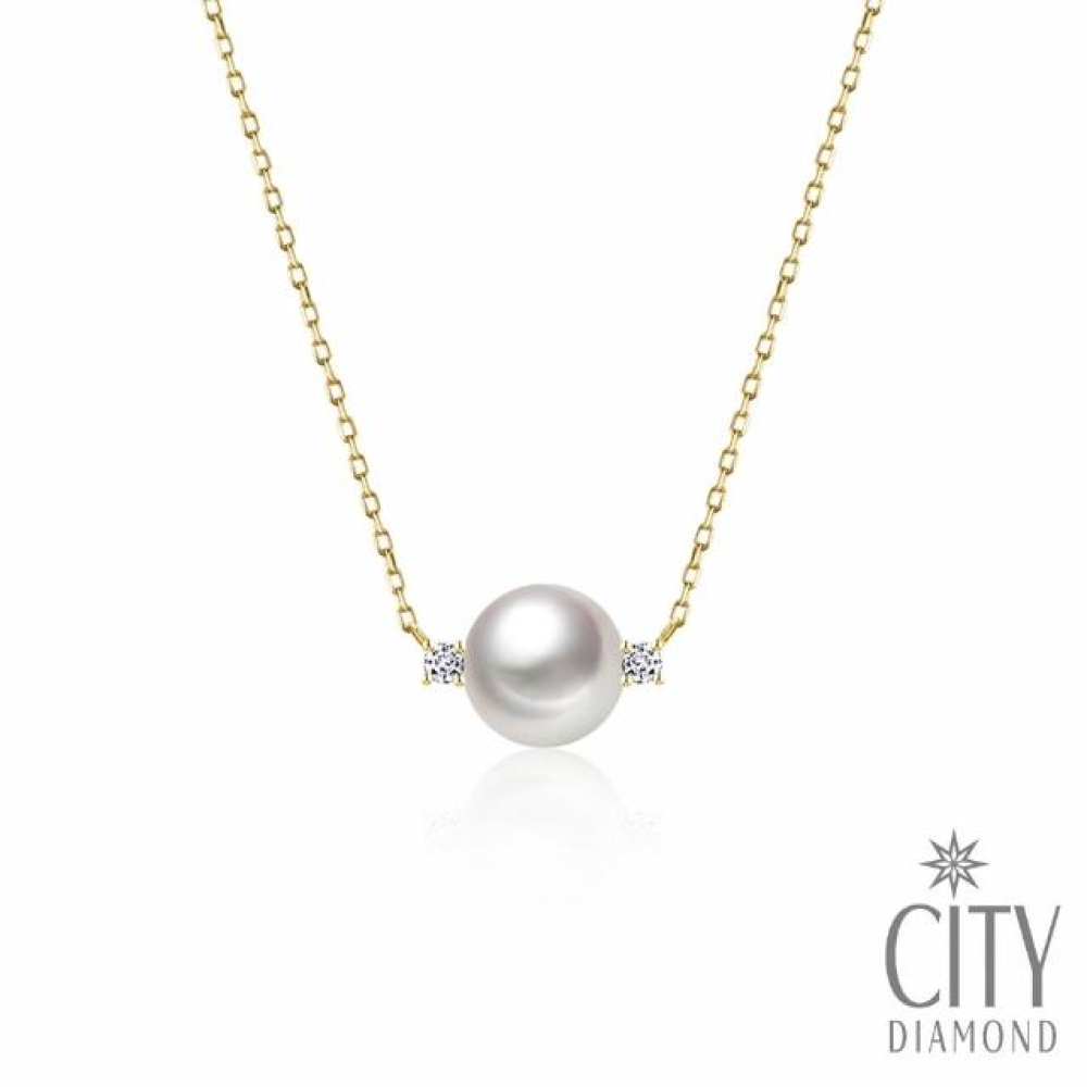 【City Diamond 引雅】『薄明』18K日本AKOYA珍珠鑽石黃K金伸縮項鍊(東京Yuki系列)