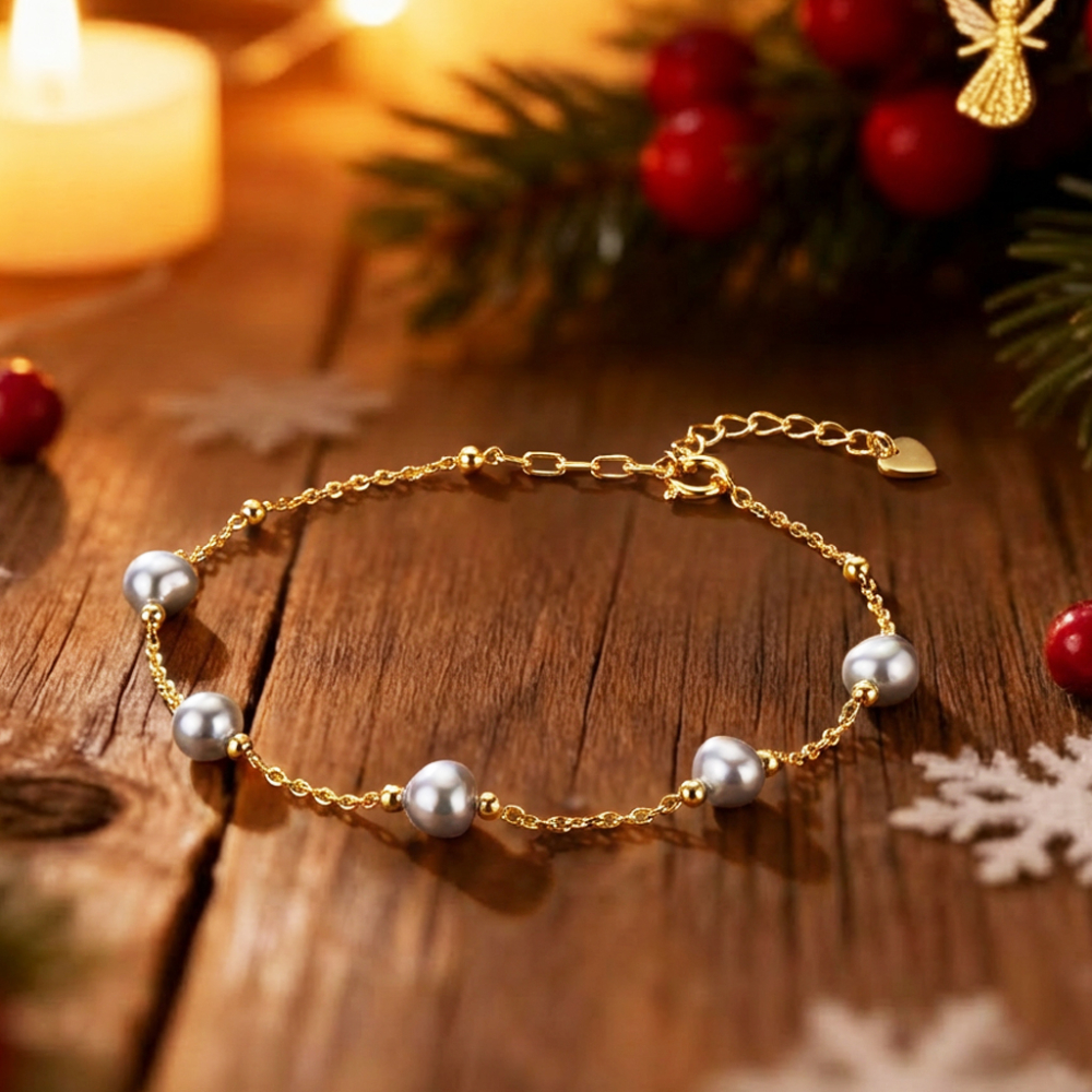 【City Diamond 引雅】18K日本AKOYA珍珠4mm真多麻色黃K金手鍊