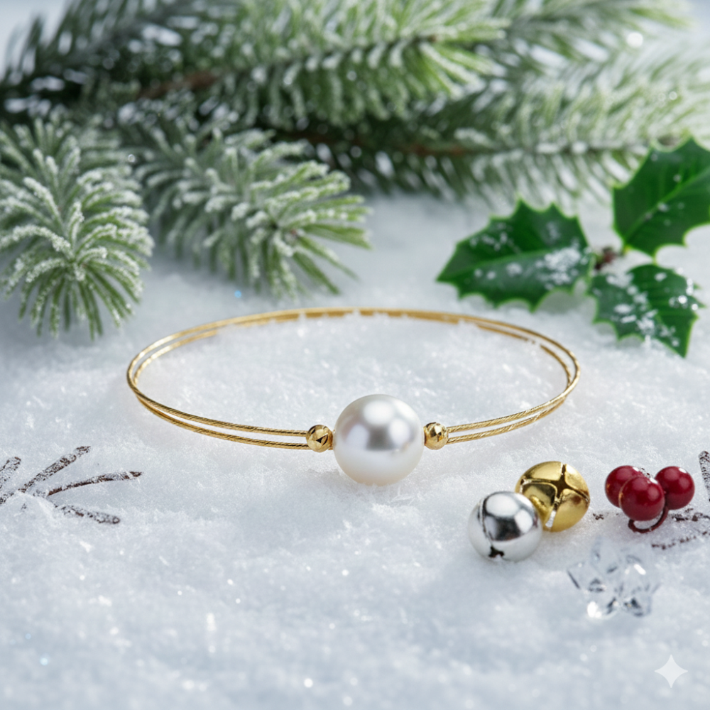 【City Diamond 引雅】18K日本AKOYA珍珠黃K金彈性手環