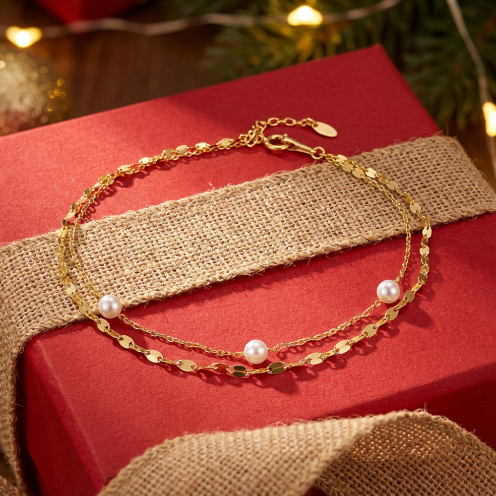 【City Diamond 引雅】『獵戶座』18K日本AKOYA珍珠雙層黃K金手鍊(東京Yuki系列)