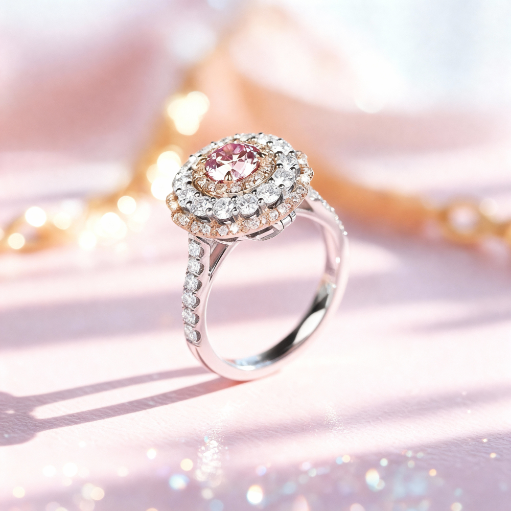 【City Diamond 引雅】18K天然鑽石粉鑽一克拉雙色兩用白K金戒指