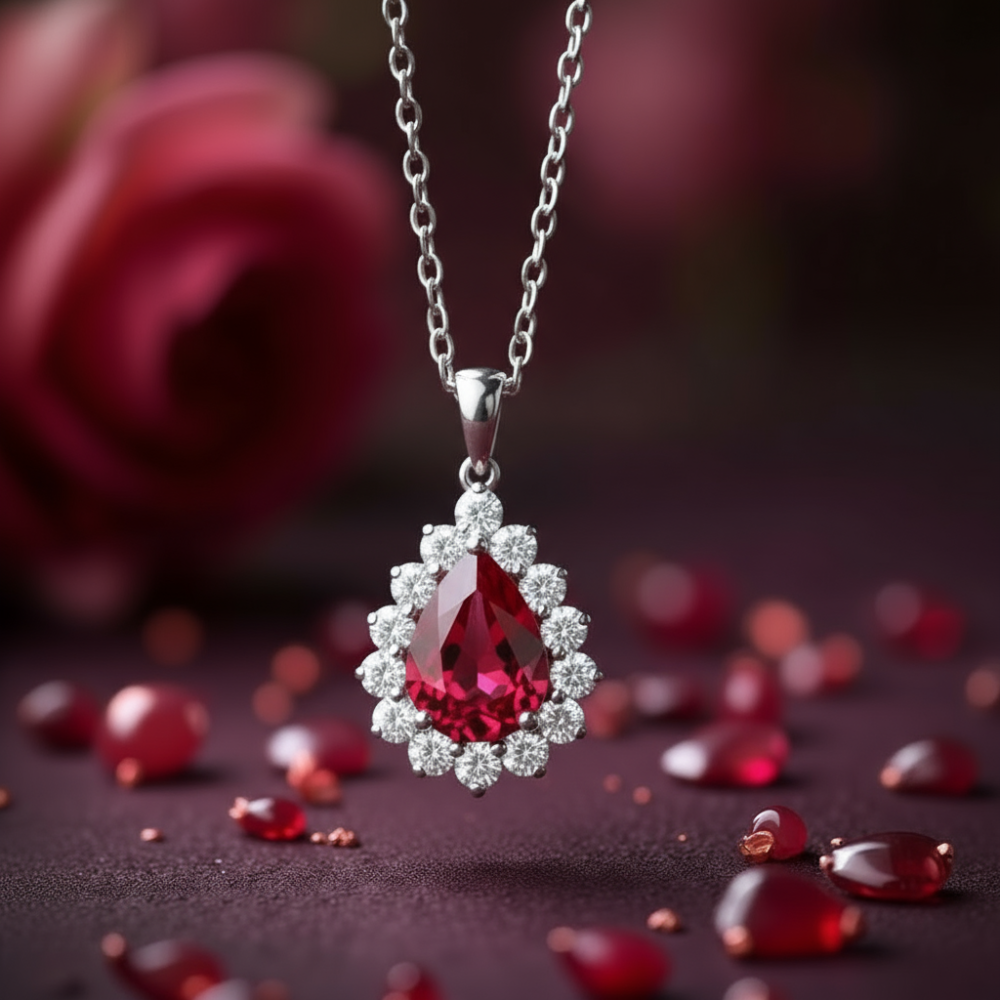 【City Diamond 引雅】18K天然紅寶石 水滴 60分 鴿血紅 白K金 鑽石 墜子 墜鍊 項鍊