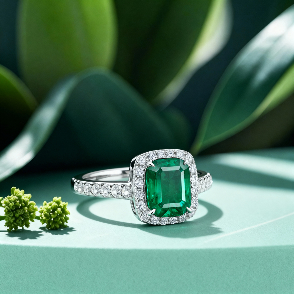 【City Diamond 引雅】14K天然祖母綠70分白K金鑽石戒指