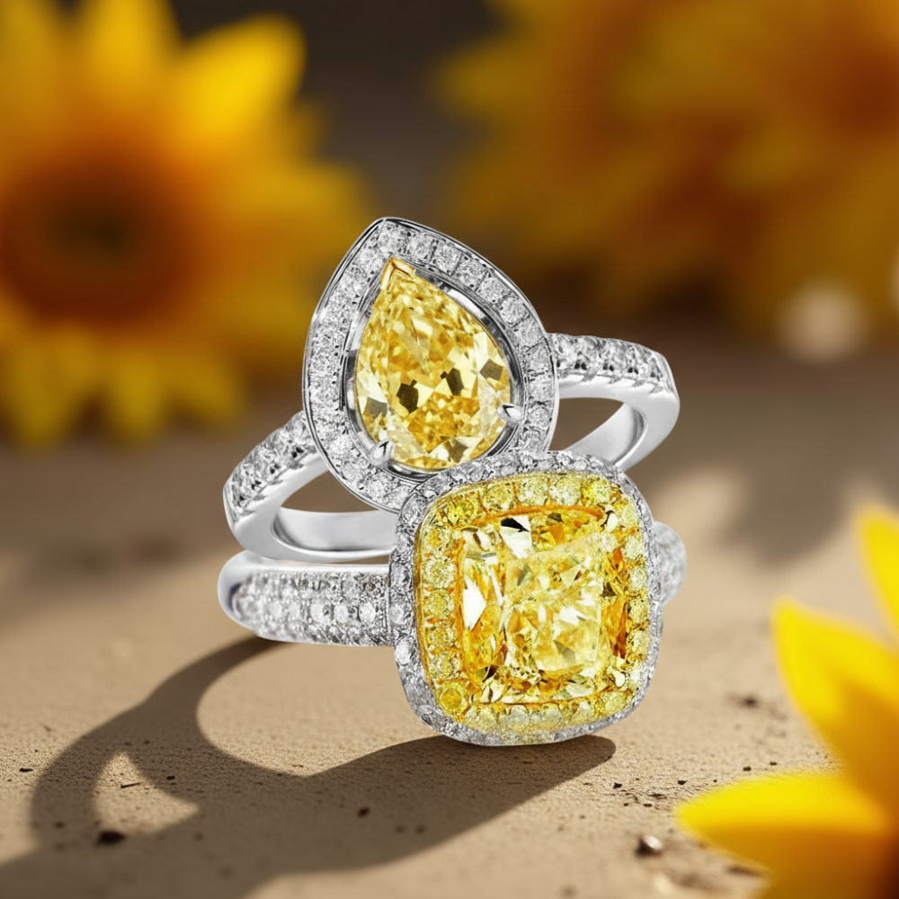 【City Diamond 引雅】14K天然鑽石淡黃 枕型 彩鑽 黃鑽 白K金 戒指